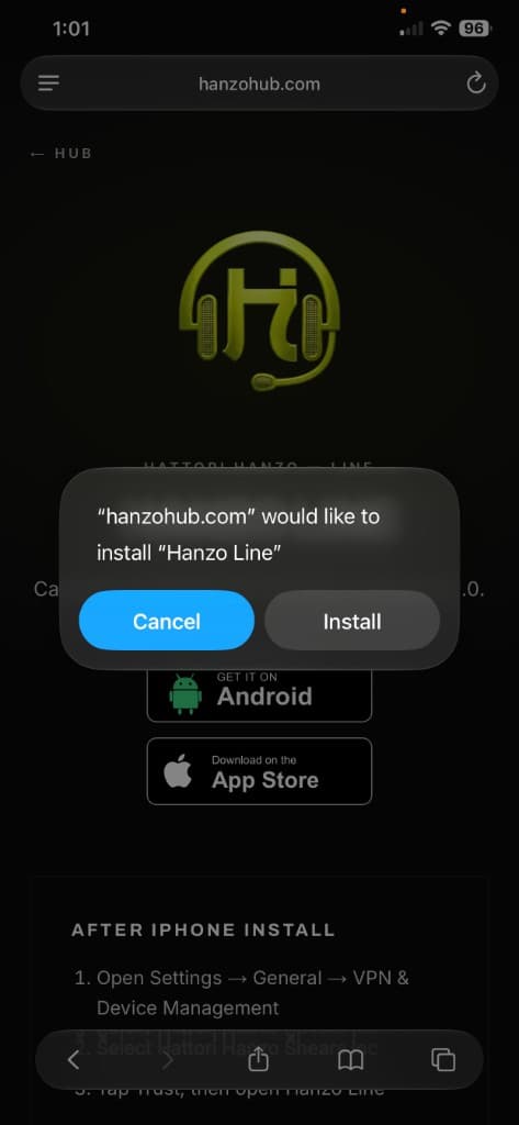 Safari asking to install Hanzo Line