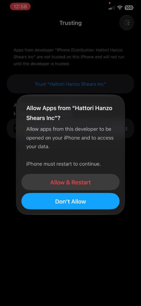 Trust confirmation for Hattori Hanzo Shears Inc
